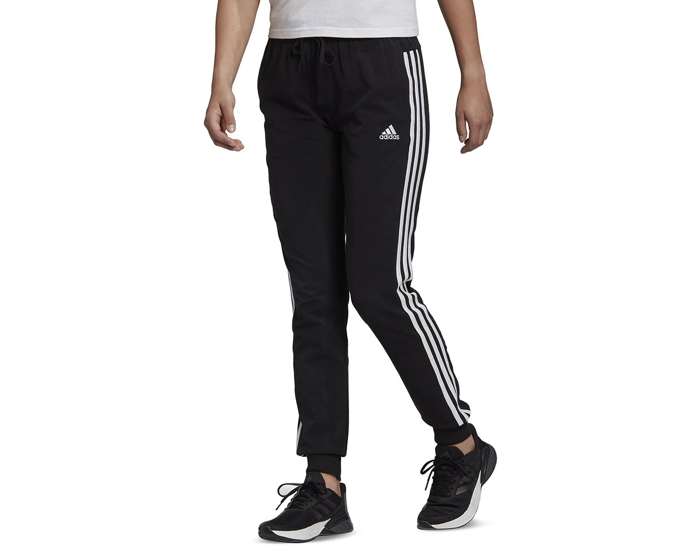 Adidas Women's Essentials 3-Stripes Single Jersey Pants - Black/White