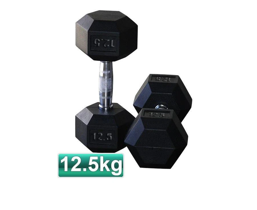 12.5kg Pair Of Rubber Hex Dumbbells