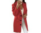 Women's Lapel Slim Overcoat Trench Coat Winter Long Blazer Jacket Outwear - Red