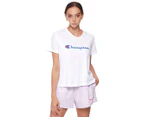 Champion Women's Script Logo Cropped Tee / T-Shirt / Tshirt - White