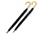 Natural Bamboo Design Long Handle Umbrella - Black With Pattern
