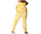 WeMeir Women's Seamless Tie Dye Sports Leggings Butt Lift Yoga Pants High Waist Sports Pants Squat-proof Workout Tights-Yellow