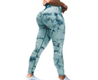 WeMeir Women's Seamless Tie Dye Sports Leggings Butt Lift Yoga Leggings High Waist Sports Pants Squat-proof Workout Tights-Green