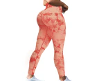 WeMeir Women's Seamless Tie Dye Sports Pants Butt Lift Yoga Leggings High Waist Sports Pants Squat-proof Workout Tights-Orange