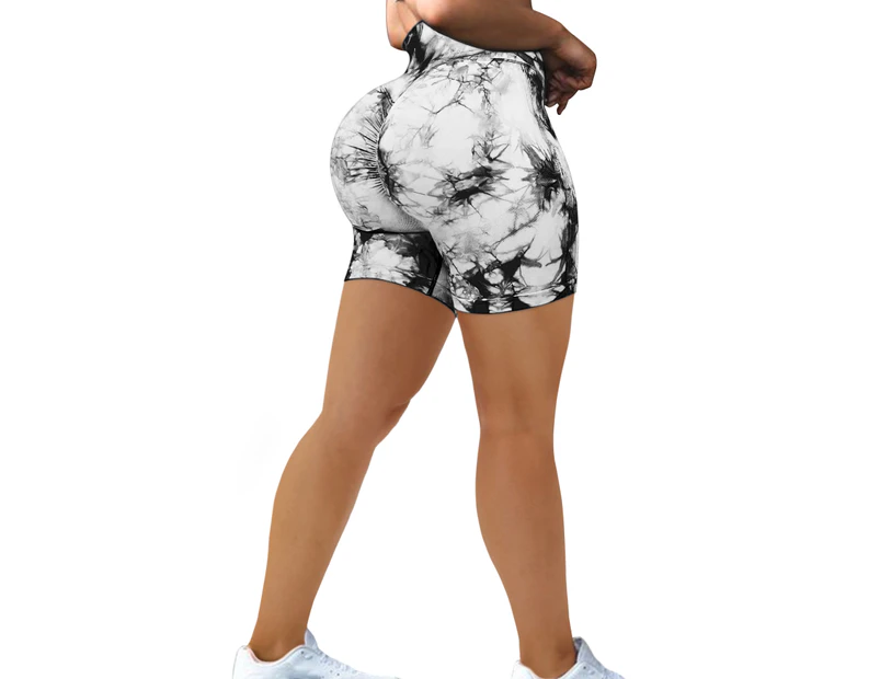 WeMeir Women's Seamless Tie Dye Leggings Butt Lift Yoga Shorts High Waist Sports Shorts Squat-proof Workout Tights-White