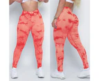 WeMeir Women's Seamless Tie Dye Sports Pants Butt Lift Yoga Leggings High Waist Sports Pants Squat-proof Workout Tights-Orange