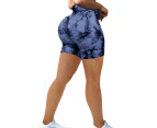 WeMeir Women's Seamless Leggings Butt Lift Tie Dye Yoga Shorts High Waist Sports Shorts Squat-proof Workout Tights-Blue