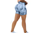 WeMeir Women's Seamless Tie Dye Yoga Leggings Butt Lift Yoga Tights High Waist Sports Shorts Squat-proof Workout Tights-Blue