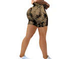 WeMeir Women's Seamless Shorts Tie Dye Yoga Leggings Butt Lift Yoga Tights High Waist Sports Shorts Squat-proof Workout Tights-Brown