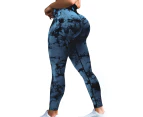 Bonivenshion Women's Tie Dye Seamless Sports Leggings Butt Lift Yoga Pants High Waist Workout Pants Squat-proof Gym Tights -Blue