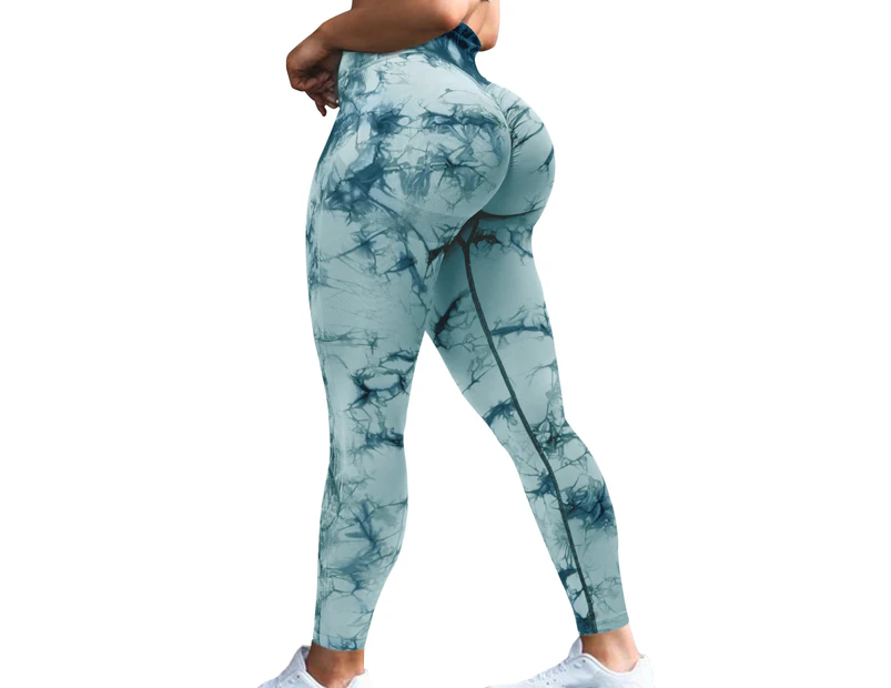 Bonivenshion Women's Tie Dye Yoga Pants Seamless Sports Pants High Waist Workout Pants Squat-proof Gym Tights -Green
