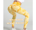 Bonivenshion Women's Tie Dye Yoga Pants Seamless Butt Lift Yoga Pants High Waist Workout Pants Squat-proof Gym Tights -Yellow