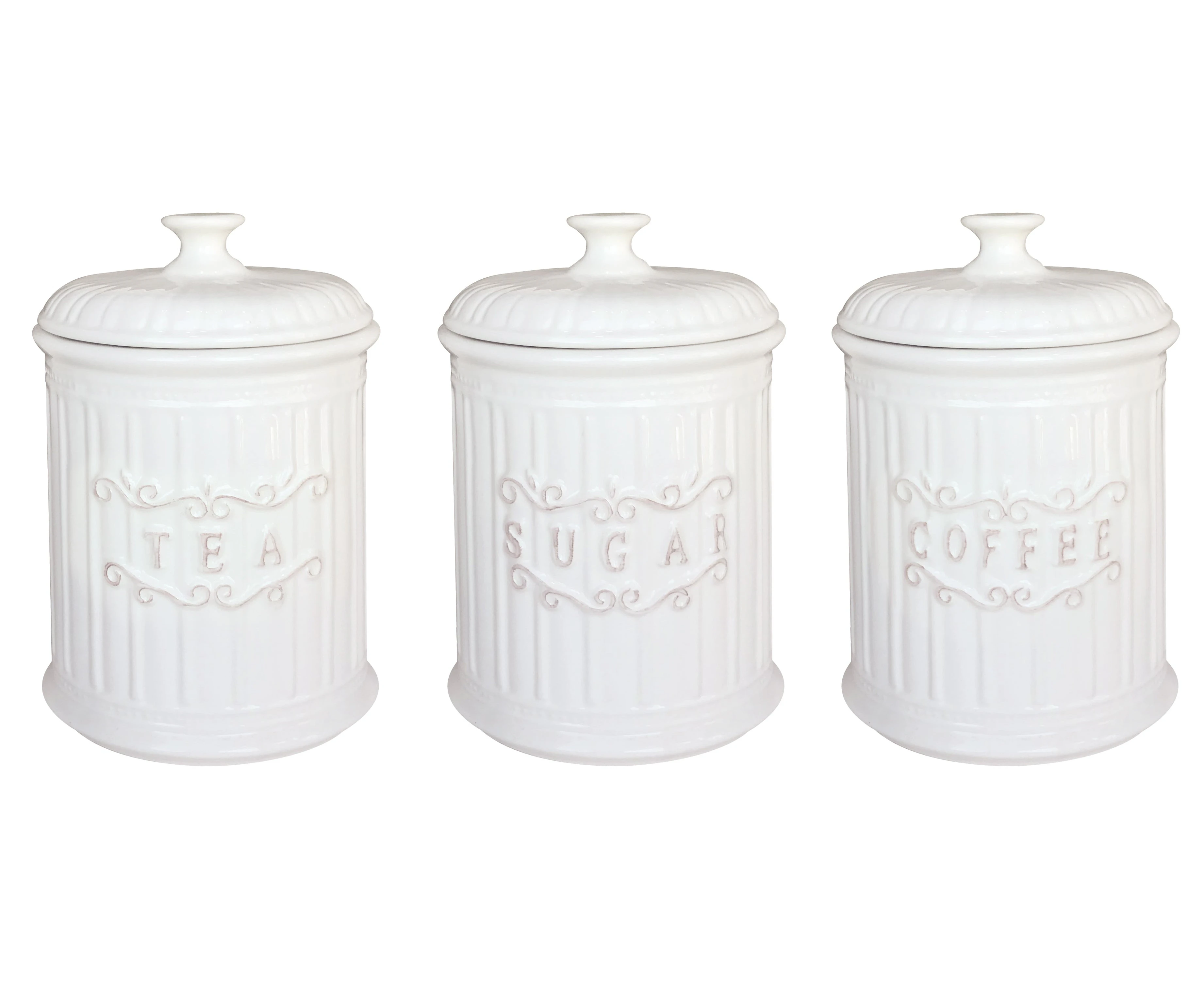 The House of Florence Farmhouse Country Style Three Piece Set White Canisters Set