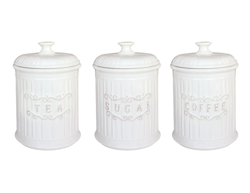 The House of Florence Farmhouse Country Style Three Piece Set White Canisters Set