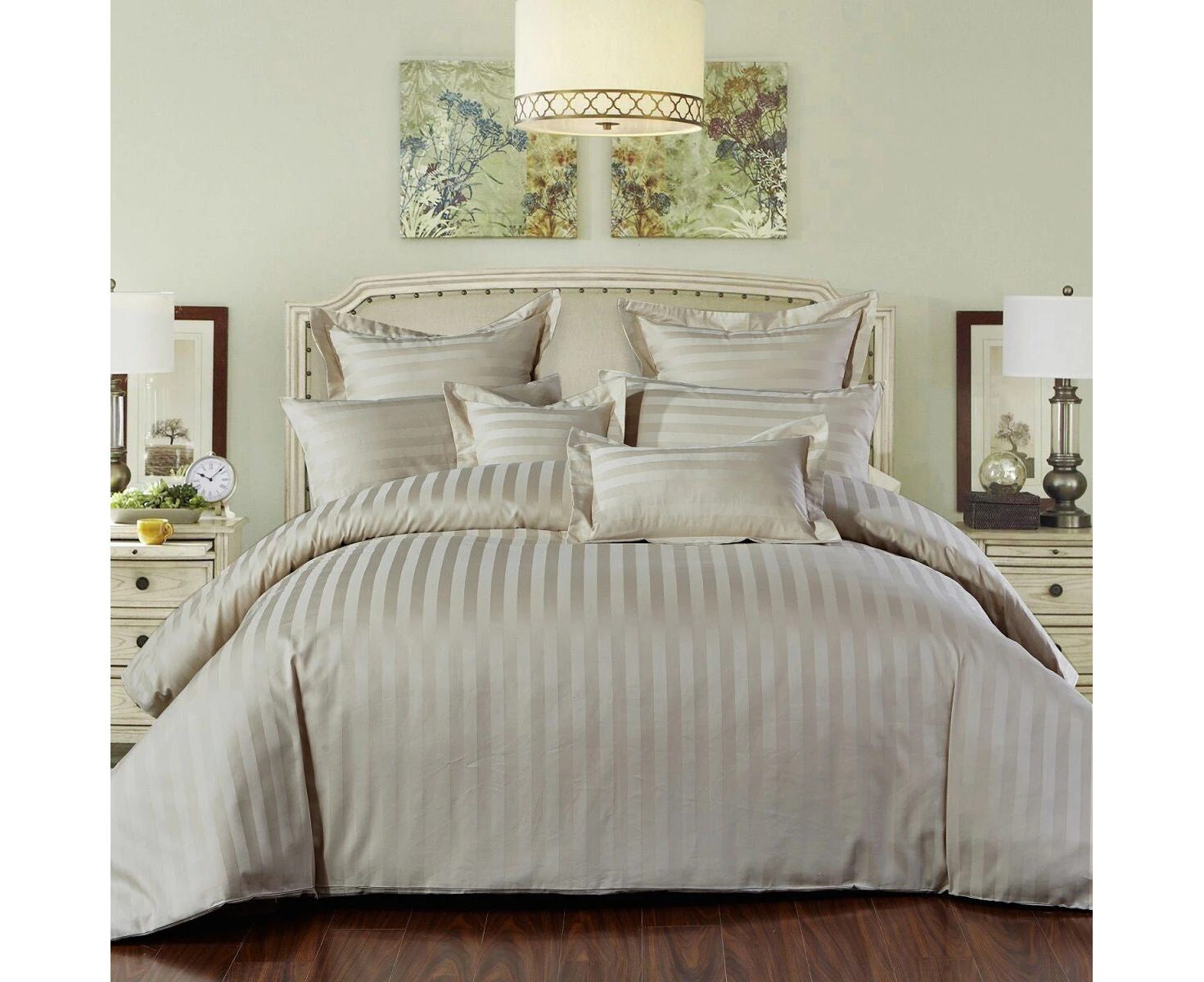 100% Cotton Beige Striped Duvet Cover Set