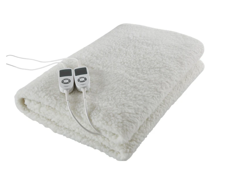 Trafalgar Multi-Zone Sherpa Fitted Electric Queen Blanket w/ LCD Display White
