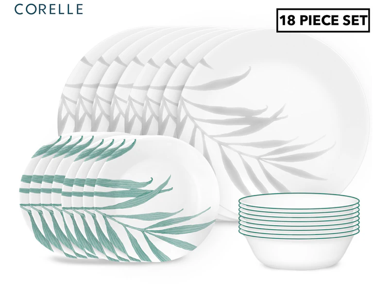 Corelle 18-Piece Solar Print Vitrelle Glass Dinnerware Set - Green/Grey