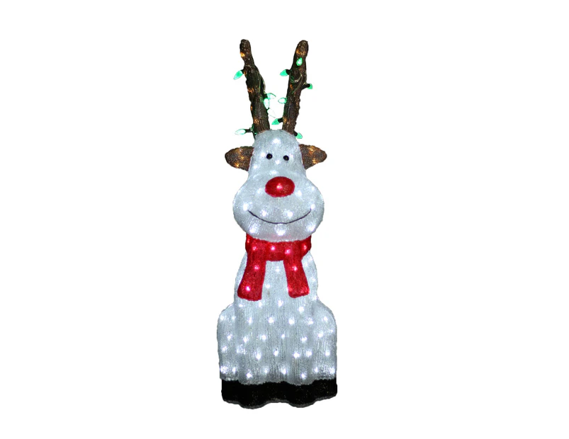 Acrylic Sitting Red Nose Reindeer with Christmas Lights - 2 Sizes - 90cm