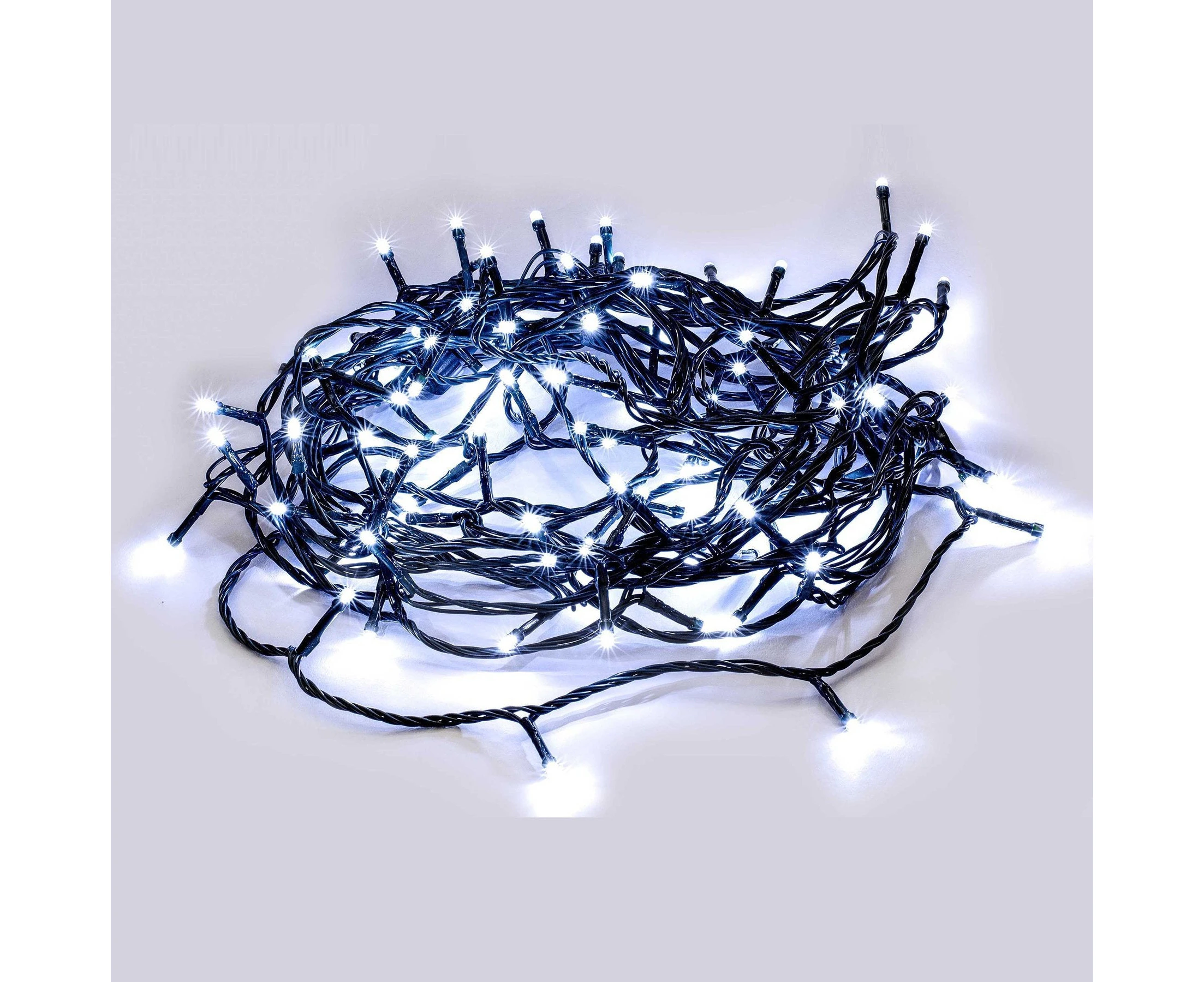 100 LED Fairy Light Chain Dark Green Cable - White