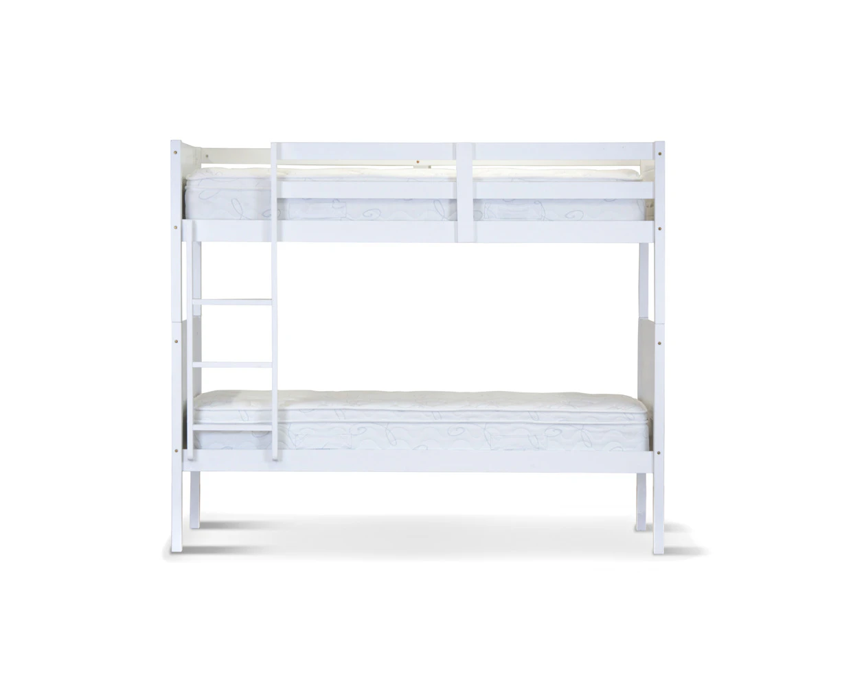 Zinnia Single Bunk Bed Frame Solid Rubber Timber Wood Loft Furniture - White