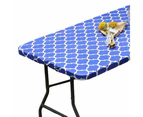 Moroccan Rectangular Fitted Table Cover Elastic Vinyl Tablecloth Blue-XL
