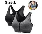 2 pcs Zipper in Front Sports Bra High Impact Strappy Back Support Workout Top - Black