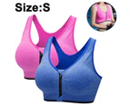 2 pcs Zipper in Front Sports Bra High Impact Strappy Back Support Workout Top - Red