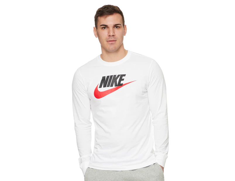 Nike Sportswear Men's Icon Futura Long Sleeve Tee / T-Shirt / Tshirt - White/Black