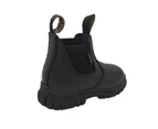 Toddler Boots Grosby Ranch Kids Boots Leather Upper Pull on Tabs Elastic Panels -Black