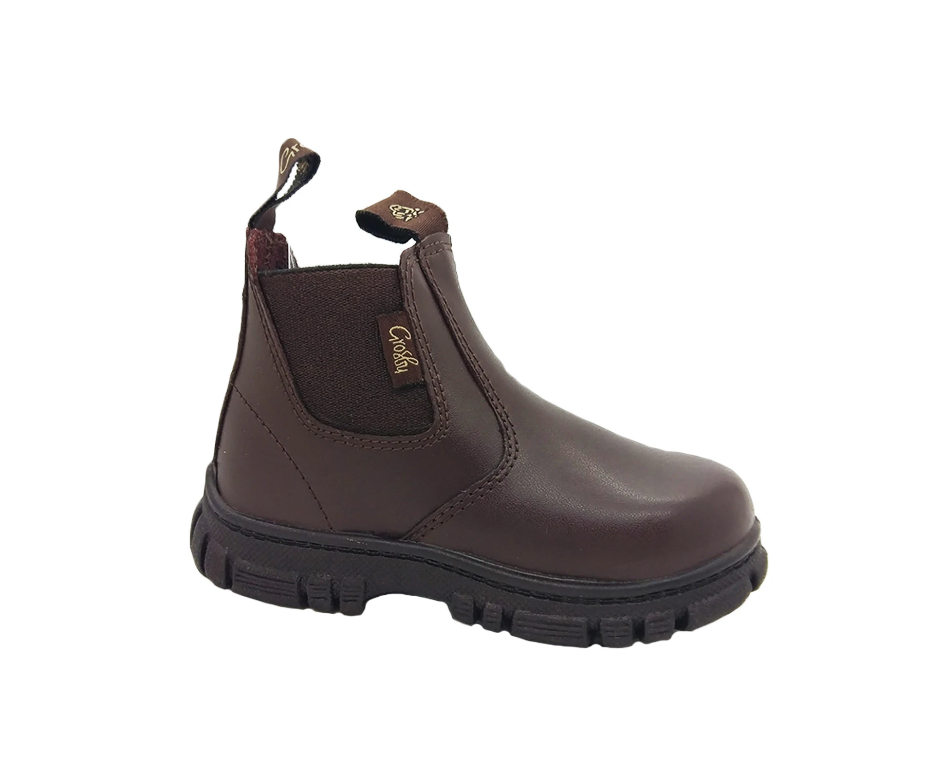 Toddler Boots Grosby Ranch Kids Boots Leather Upper Pull on Tabs Elastic Panels - Brown