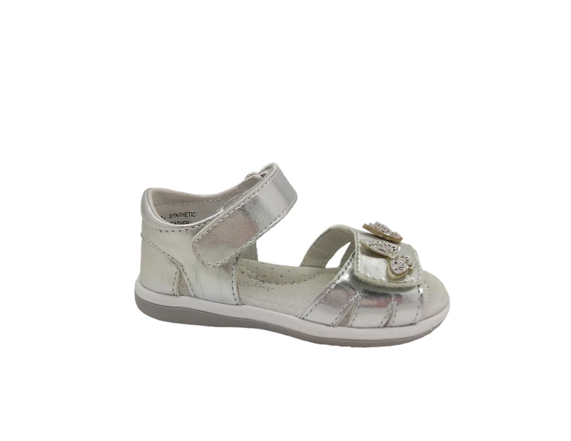 Girls Shoes Grosby Satin Cute Butterfly Sandals Adjustable Heel In Size 4-9 - Silver