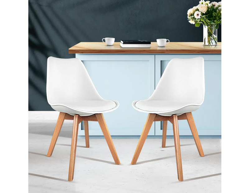 Artiss Padded Retro Replica Eames DSW Dining Chairs x2 Cafe Chair Kitchen White