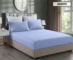 Royal Comfort 2000TC 3 Piece King Bed Fitted Sheet and Pillowcase Set Bamboo Cooling - Light Blue