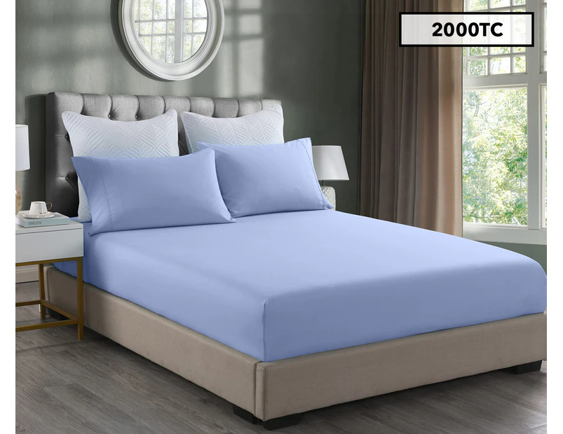 Royal Comfort 2000TC 3 Piece King Bed Fitted Sheet and Pillowcase Set Bamboo Cooling - Light Blue