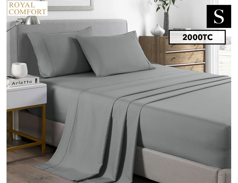 Royal Comfort Bamboo Cooling 2000TC Single Bed Sheet Set - Mid Grey