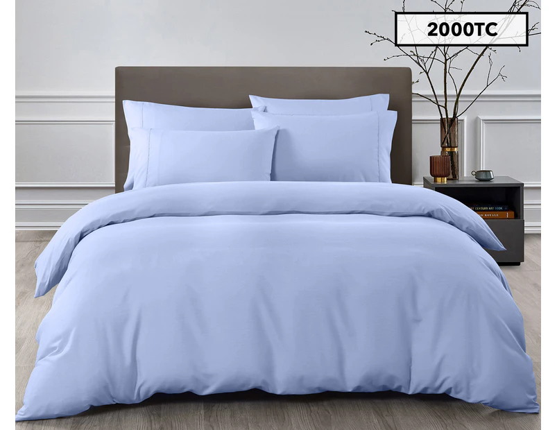 Royal Comfort 2000TC 6 Piece Bamboo Sheet & Quilt Cover Set Cooling Breathable - Light Blue