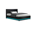 Artiss Bed Frame King Single Size LED Gas Lift Black LUMI