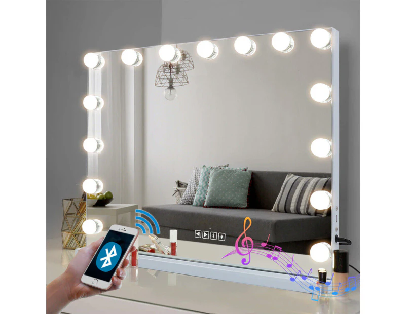 FENCHILIN Bluetooth Vanity Makeup Mirror With Lights Hollywood LED Mirrors with USB Charge Standing Wall