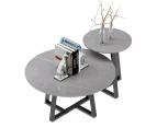 Fine store - Real Marble Round Nesting Coffee Table/ Grey Side End Table/ Accent Table - Set of 2