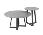 Fine store - Real Marble Round Nesting Coffee Table/ Grey Side End Table/ Accent Table - Set of 2