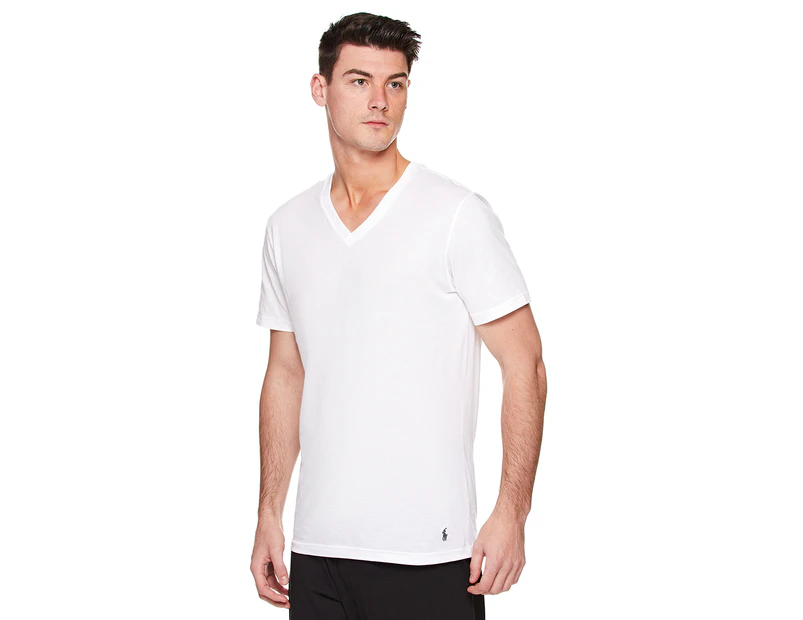 Polo Ralph Lauren Men's Enzyme V-Neck Tee / T-Shirt / Tshirt - White/Cruise Navy