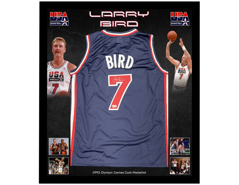 Basketball - Larry Bird Signed & Framed Team USA Olympics Jersey (Beckett Hologram)