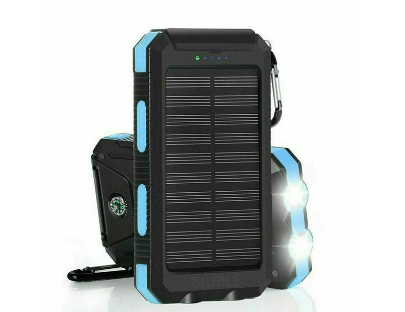 Solar Panel 2 USB External Power Bank Battery Charger - 900000mAh - Black and Blue
