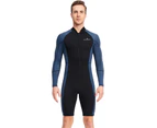 Mr Dive 1.5mm Men Long Sleeve Shorty Swimsuit Front Zip Diving Suits-Dark Blue