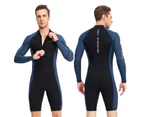 Mr Dive 1.5mm Men Long Sleeve Shorty Swimsuit Front Zip Diving Suits-Dark Blue