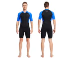 Mr Dive 1.5mm One Piece Wetsuit Short Sleeves Shorts Front Zip Swimsuit for Mens-Blue