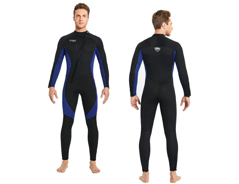 Mr Dive 3mm Neoprene Wetsuit Front Zip Full Body Diving Suit for Men-Blue