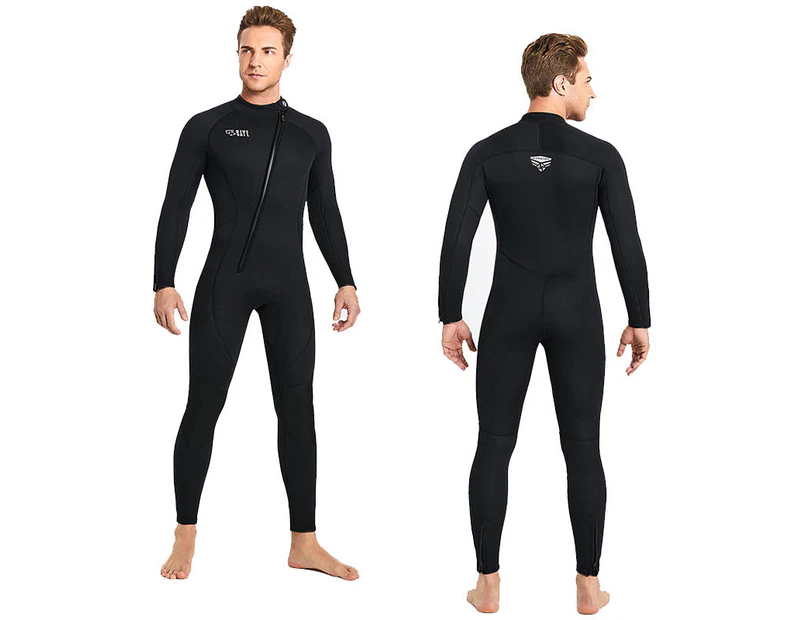 Mr Dive 3mm Neoprene Wetsuit Front Zip Full Body Diving Suit for Men-Black