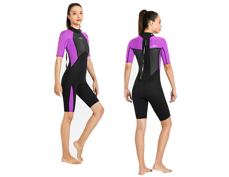 Mr Dive 2mm Neoprene Dive Shorty Wetsuit for Adults Snorkeling Surfing For Women-Purple