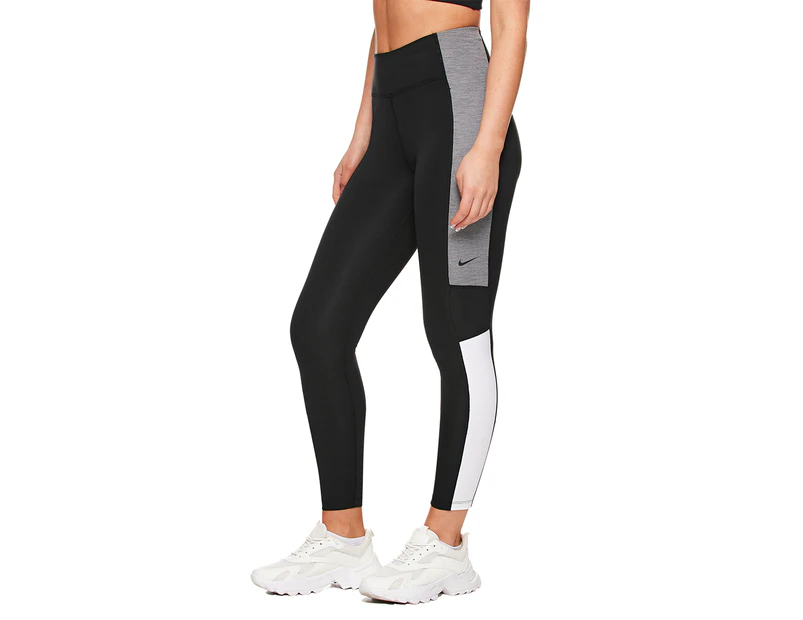 Nike Women's One Dri-FIT Colourblock Mid-Rise 7/8 Length Leggings / Tights  - Black/White